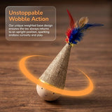 Self-Righting Pet Toy with Natural Wood Base and Durable Fabric Top, Featuring Feather Options and Playful Smile Design, Perfect for Indoor Cats and Small Dogs to Chase, Bat, and Enjoy Endless Fun. (Combo3)