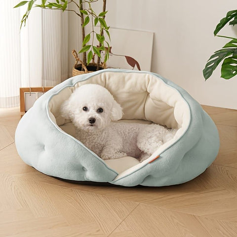 Semi-Enclosed Pet Bed with Plush Comfort and Anti-Slip Base – Ideal for Cats and Small to Medium Dogs Seeking a Cozy, Secure Sleep Spot for All Seasons (L, Blue) In Australia - Darrahopens