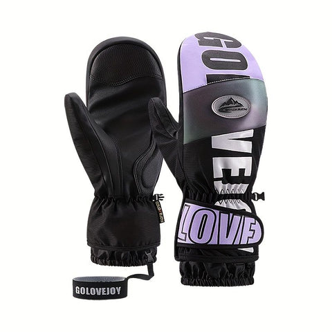 Winter Ski Mittens Waterproof & Windproof for Outdoor Snow Sports, with Touchscreen Compatibility, Fleece Lining, Anti-Slip Palm, Adjustable Wrist Strap, and Detachable Leash for Men and Women (L, Purple) In Australia - Darrahopens