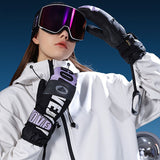 Winter Ski Mittens Waterproof & Windproof for Outdoor Snow Sports, with Touchscreen Compatibility, Fleece Lining, Anti-Slip Palm, Adjustable Wrist Strap, and Detachable Leash for Men and Women (L, Purple)