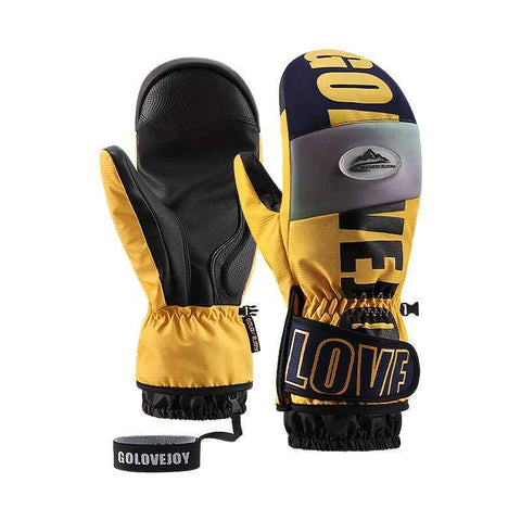 Winter Ski Mittens Waterproof & Windproof for Outdoor Snow Sports, with Touchscreen Compatibility, Fleece Lining, Anti-Slip Palm, Adjustable Wrist Strap, and Detachable Leash for Men and Women (L, Yellow) In Australia - Darrahopens