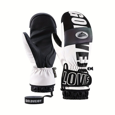 Winter Ski Mittens Waterproof & Windproof for Outdoor Snow Sports, with Touchscreen Compatibility, Fleece Lining, Anti-Slip Palm, Adjustable Wrist Strap, and Detachable Leash for Men and Women (M, White) In Australia - Darrahopens