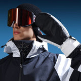 Winter Ski Mittens Waterproof & Windproof for Outdoor Snow Sports, with Touchscreen Compatibility, Fleece Lining, Anti-Slip Palm, Adjustable Wrist Strap, and Detachable Leash for Men and Women (M, White)