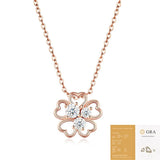 Elegant Four-Leaf Clover Moissanite Pendant Necklace in Rose Gold, Featuring Three Heart-Shaped Stones with Eight Hearts and Eight Arrows Cut, Perfect for Daily Wear, Commuting, and Gifting with Adjustable Chain (Moissanite, Premium S925)