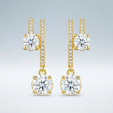 Elegant C-Shaped Drop Earrings with Round Moissanite and Micro-Pave Setting, Crafted in 925 Silver with 18K Gold Plating for Daily Chic and Special Occasions (Moissanite, Premium S925)