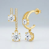 Elegant C-Shaped Drop Earrings with Round Moissanite and Micro-Pave Setting, Crafted in 925 Silver with 18K Gold Plating for Daily Chic and Special Occasions (Moissanite, Premium S925)
