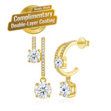 Elegant C-Shaped Drop Earrings with Round Moissanite and Micro-Pave Setting, Crafted in 925 Silver with 18K Gold Plating for Daily Chic and Special Occasions (Moissanite, Premium S925)