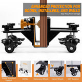 Adjustable Door Installation Roller Tool with 360° Swivel Brake Casters, U-Shaped Clamp for Heavy Wooden Door Lifting, Moving and Positioning During Indoor Setup (2PCS)