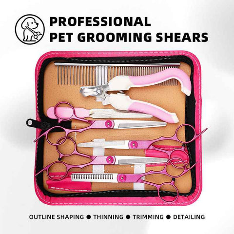 Professional Pet Grooming Scissors Set for Dogs & Cats – Includes Straight, Curved, Thinning Shears, Nail Clippers, and Comb in a Stylish Pink Case for Home Grooming and Salon-Quality Trimming In Australia - Darrahopens