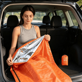 2-Piece Emergency Thermal Sleeping Bag Set – Waterproof, Windproof, and Reflective Survival Blanket with Drawstring Carry Pouch, Compact and Reusable for Camping, Hiking, and Car Emergency Use (Orange) In Australia - Darrahopens