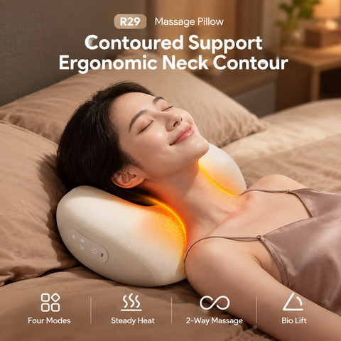 Multifunctional Neck Shoulder Massage Pillow with Heat Support for Home Relaxation, Ideal for Bed Sofa Lounging and Full Body Comfort (Beige) In Australia - Darrahopens