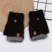 Men's Thick Knitted Flip-Top Gloves with Plush Lining, Convertible Design for Touchscreen Use, Winter Warmth for Outdoor Activities and Daily Commute (Black)