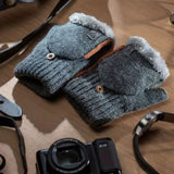 Men's Thick Knitted Flip-Top Gloves with Plush Lining, Convertible Design for Touchscreen Use, Winter Warmth for Outdoor Activities and Daily Commute (Darkgray)