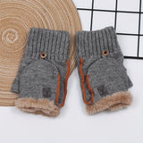 Men's Thick Knitted Flip-Top Gloves with Plush Lining, Convertible Design for Touchscreen Use, Winter Warmth for Outdoor Activities and Daily Commute (Darkgray)