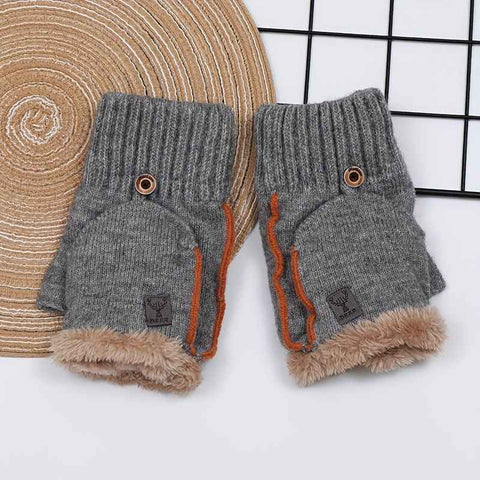 Men's Thick Knitted Flip-Top Gloves with Plush Lining, Convertible Design for Touchscreen Use, Winter Warmth for Outdoor Activities and Daily Commute (Lightgray)