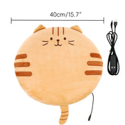 New Winter USB Heated Seat Cushion, Round Cartoon Pad for Office and Outdoor Use, Constant Temperature, Cute Cat, Bear, Dinosaur or Owl Design, Powered by USB (Yellow Cat)