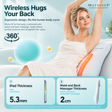 Wireless Multi-Zone Back and Lumbar Massager with Ergonomic Curved Design for Home Office Travel and Full-Body Muscle Relaxation (Cream White)