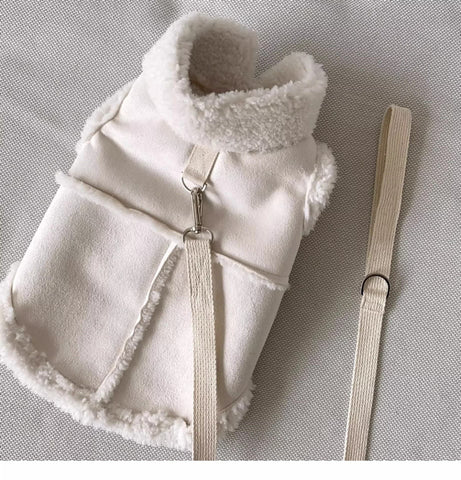 Cozy Pet Winter Vest with Leash Loop: Faux Suede & Plush Fleece Warm Coat for Small Dogs, Cats, and Puppies – Perfect for Autumn, Winter Walks, and Indoor Comfort (L, White)(Leash not included) In Australia - Darrahopens