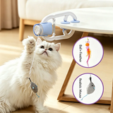 Interactive Electric Cat Teaser with Clip-On Spring Design – Auto Up-and-Down Motion, Replaceable Plush Mouse & Feather Wand Attachments, Perfect for Indoor Play, Exercise, and Mental Stimulation on Desks, Shelves, or Cat Trees. (Blue)