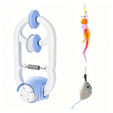 Interactive Electric Cat Teaser with Clip-On Spring Design – Auto Up-and-Down Motion, Replaceable Plush Mouse & Feather Wand Attachments, Perfect for Indoor Play, Exercise, and Mental Stimulation on Desks, Shelves, or Cat Trees. (Blue)
