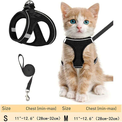 Escape-Proof Cat Harness and Leash Set with Reflective Soft Mesh Vest for Safe Outdoor Adventures with Your Feline Friend (M, Black)