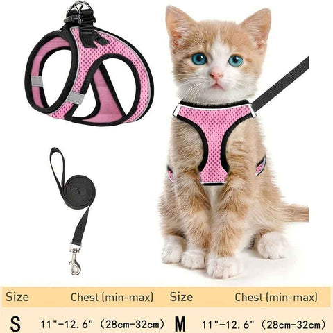 Escape-Proof Cat Harness and Leash Set with Reflective Soft Mesh Vest for Safe Outdoor Adventures with Your Feline Friend (M, Pink)