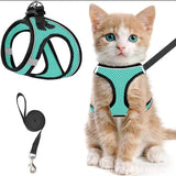 Escape-Proof Cat Harness and Leash Set with Reflective Soft Mesh Vest for Safe Outdoor Adventures with Your Feline Friend (S, Green)