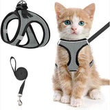 Escape-Proof Cat Harness and Leash Set with Reflective Soft Mesh Vest for Safe Outdoor Adventures with Your Feline Friend (S, Orange)