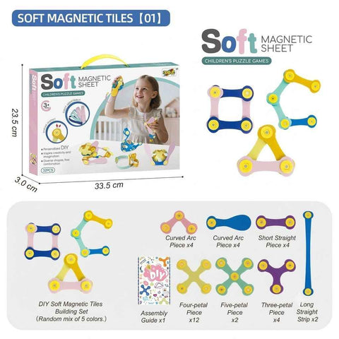 Kids 3D Soft Magnetic Building Tiles Toy Set, Creative DIY Puzzle Blocks for Ages 3+ - Develops Fine Motor Skills & Imagination, Ideal Birthday Gift for Girls, Home Play STEM Learning Kit (32PCS)