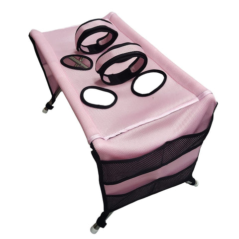 Foldable Pet Grooming Table for Cats and Small Dogs, Multi-functional Care Station with Mesh Bed, Storage Pockets, and Adjustable Restraint Straps for Nail Trimming, Hair Brushing, Bathing, and Ear Cleaning (Pink) In Australia - Darrahopens