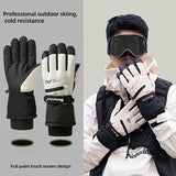 Winter Full-Finger Touchscreen Thermal Gloves for Skiing, Hiking, Cycling, and Outdoor Activities – Unisex Waterproof, Windproof, and Warm Design with Anti-Slip Grip and Adjustable Wrist Strap (White)