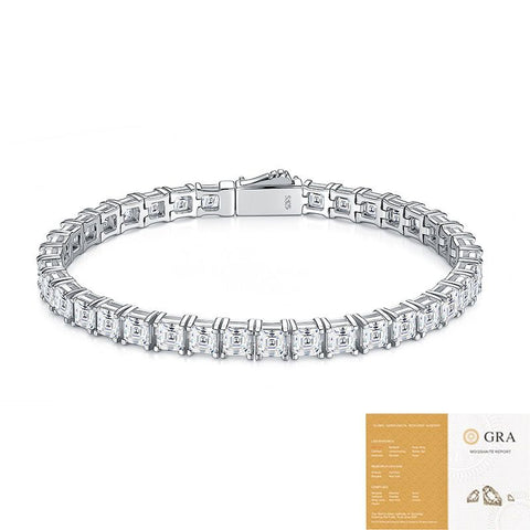 Elevate your everyday elegance with a Square Moissanite Tennis Bracelet in Sterling Silver, featuring 38 brilliant-cut stones with unmatched fire and sparkle. Perfect for daily wear, formal events, and gifting, this luxury accessory combines durability wi