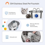 304 Stainless Steel Pet Water Fountain, 3.2L Oval Design with Dual Water Flow, Ultra-Quiet Automatic Circulating Filtered Drinking Station for Cats and Dogs, USB Powered (Adapter Not Included), Dishwasher Safe (A)