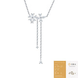 925 Silver Moissanite Flower Tassel Necklace – Sparkling Four-Petal Pendant with Dual Drop Chains, Elegant Light Luxury Jewelry for Daily Wear, Office, Dates, and Semi-Formal Gatherings, Includes GRA Certificate (Moissanite, Premium S925)