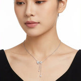 925 Silver Moissanite Flower Tassel Necklace – Sparkling Four-Petal Pendant with Dual Drop Chains, Elegant Light Luxury Jewelry for Daily Wear, Office, Dates, and Semi-Formal Gatherings, Includes GRA Certificate (Moissanite, Premium S925)