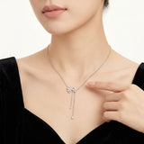 925 Silver Moissanite Flower Tassel Necklace – Sparkling Four-Petal Pendant with Dual Drop Chains, Elegant Light Luxury Jewelry for Daily Wear, Office, Dates, and Semi-Formal Gatherings, Includes GRA Certificate (Moissanite, Premium S925)