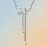 925 Silver Moissanite Flower Tassel Necklace – Sparkling Four-Petal Pendant with Dual Drop Chains, Elegant Light Luxury Jewelry for Daily Wear, Office, Dates, and Semi-Formal Gatherings, Includes GRA Certificate (Moissanite, Premium S925)