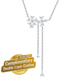925 Silver Moissanite Flower Tassel Necklace – Sparkling Four-Petal Pendant with Dual Drop Chains, Elegant Light Luxury Jewelry for Daily Wear, Office, Dates, and Semi-Formal Gatherings, Includes GRA Certificate (Moissanite, Premium S925)