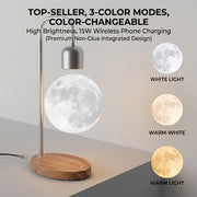 Darrahopens Home & Garden > Lighting > Night Lights & Ambient Lighting Levitating Moon Lamp with 15W Wireless Charger – 3D Printed Lunar Sphere, Real Wood Base, 3 Ambient Light Modes + 7 RGB Colors, Smart Desk Lamp for Home Office Decor and Gift Giving (Top‑Seller,3‑Color,Color‑Changeable,High Bright,15W Wireless Charging)