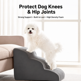 Orthopedic Foam Pet Stairs with Washable Cover – Safe 2, 3, & 4 Tier Dog Ramp for Bed & Couch Access, Gentle Slope for Puppies, Small Breeds, and Senior Pets Needing Joint Relief (Beige, 3Tier)
