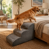 Orthopedic Foam Pet Stairs with Washable Cover – Safe 2, 3, & 4 Tier Dog Ramp for Bed & Couch Access, Gentle Slope for Puppies, Small Breeds, and Senior Pets Needing Joint Relief (Grey, 3Tier) In Australia - Darrahopens