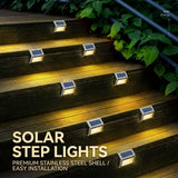 Solar Powered Step Lights for Outdoor Stairs, Stainless Steel & ABS Waterproof LED Step Light with Auto On/Off, Warm White or Cool White Options for Garden, Patio, Walkway, and Fence Night Illumination (24PCS, 3000K Warm White)