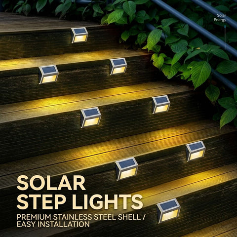 Solar Powered Step Lights for Outdoor Stairs, Stainless Steel & ABS Waterproof LED Step Light with Auto On/Off, Warm White or Cool White Options for Garden, Patio, Walkway, and Fence Night Illumination (24PCS, 3000K Warm White)