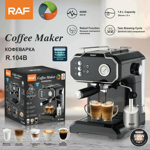 Darrahopens Appliances > Kitchen Appliances > Coffee Machines & Accessories Semi-Automatic Espresso Coffee Machine with Steam Wand for Home and Small Office Use, Dual Cup Extraction, Milk Frother for Cappuccino Latte Macchiato (Black)