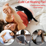 USB-Powered Cartoon Cat Heating Pad, Plush Kitten Warm Pillow for Waist, Neck, Shoulder Relief, Cute Black-and-White Cow Cat Design with Adjustable Temperature and Timer