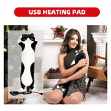 USB-Powered Cartoon Cat Heating Pad, Plush Kitten Warm Pillow for Waist, Neck, Shoulder Relief, Cute Black-and-White Cow Cat Design with Adjustable Temperature and Timer