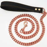 Premium Cuban Link Dog Leash with Genuine Leather Handle – Heavy-Duty Stainless Steel Pet Walking Chain for Large Dogs, Polished Electroplated Finish, Secure and Comfortable Grip for Daily Walks (Gold, 120cm（47.2in）) In Australia - Darrahopens