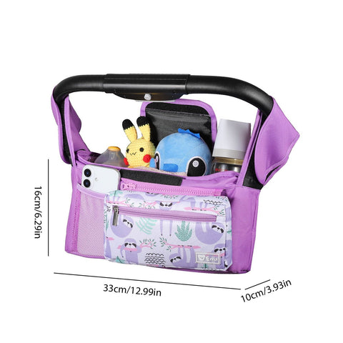 Multifunctional Stroller Organizer Bag – Universal Hanging Storage Pouch with Insulated Bottle Holder, Detachable Pouch, and Adjustable Straps, Doubles as a Crossbody Diaper Bag for On-the-Go Convenience (Purple Sloth) In Australia - Darrahopens