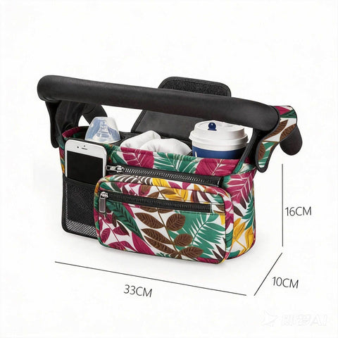 Multifunctional Stroller Organizer Bag – Universal Hanging Storage Pouch with Insulated Bottle Holder, Detachable Pouch, and Adjustable Straps, Doubles as a Crossbody Diaper Bag for On-the-Go Convenience (Tropical Leaf) In Australia - Darrahopens