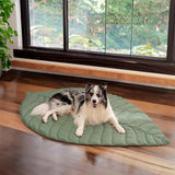 Stylish Leaf-Shaped Pet Mat, Ultra-Soft Plush Faux-Down Filled Dog & Cat Bed Topper, Cozy Foldable Crate Cushion for Year-Round Comfort, Machine Washable Floor Blanket (Green) In Australia - Darrahopens